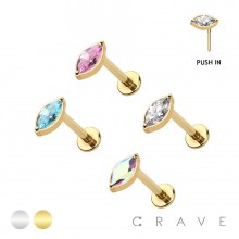 IMPLANT GRADE TITANIUM THREADLESS PUSH IN MARQUISE CZ LABRET SET